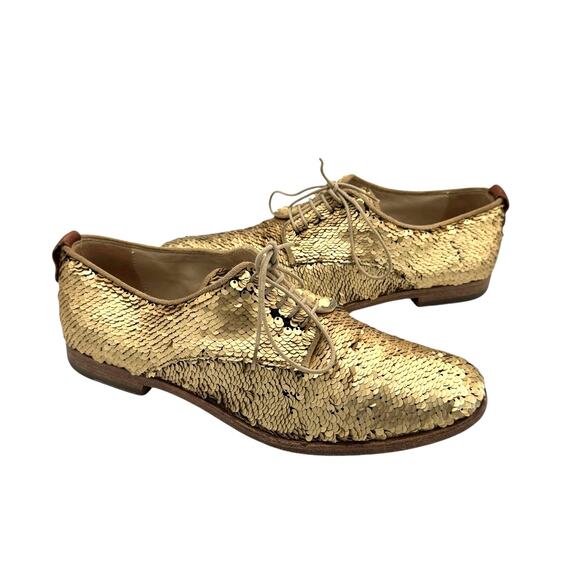 AGL Matte Gold All Over Sequins Lace Up Oxford Classic Party Dress Shoes - Picture 1 of 11